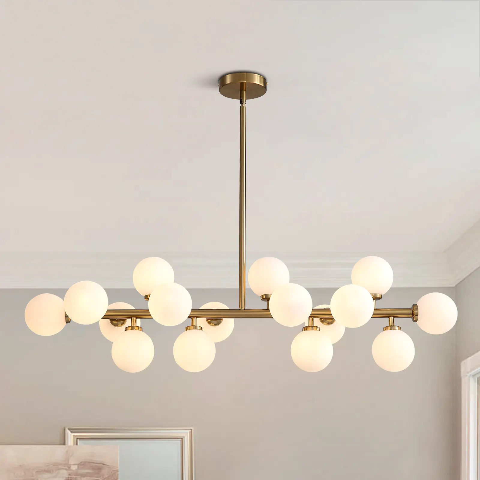 Modern Linear Chandelier Gold Bubble Chandelier, Modern Chandeliers for Dining Room Chandelier Over Table, 16 Light Hanging Ceiling Pendant Lights Fixtures Kitchen Island Branch Pendant Light