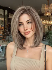 Topshe 13x6 HD Lace Front Wig Mix Dye Straight Hair, 12 Inch Shoulder Length, Comfortable Breathable, Perfect for Holidays, Lace Frontal Wigs