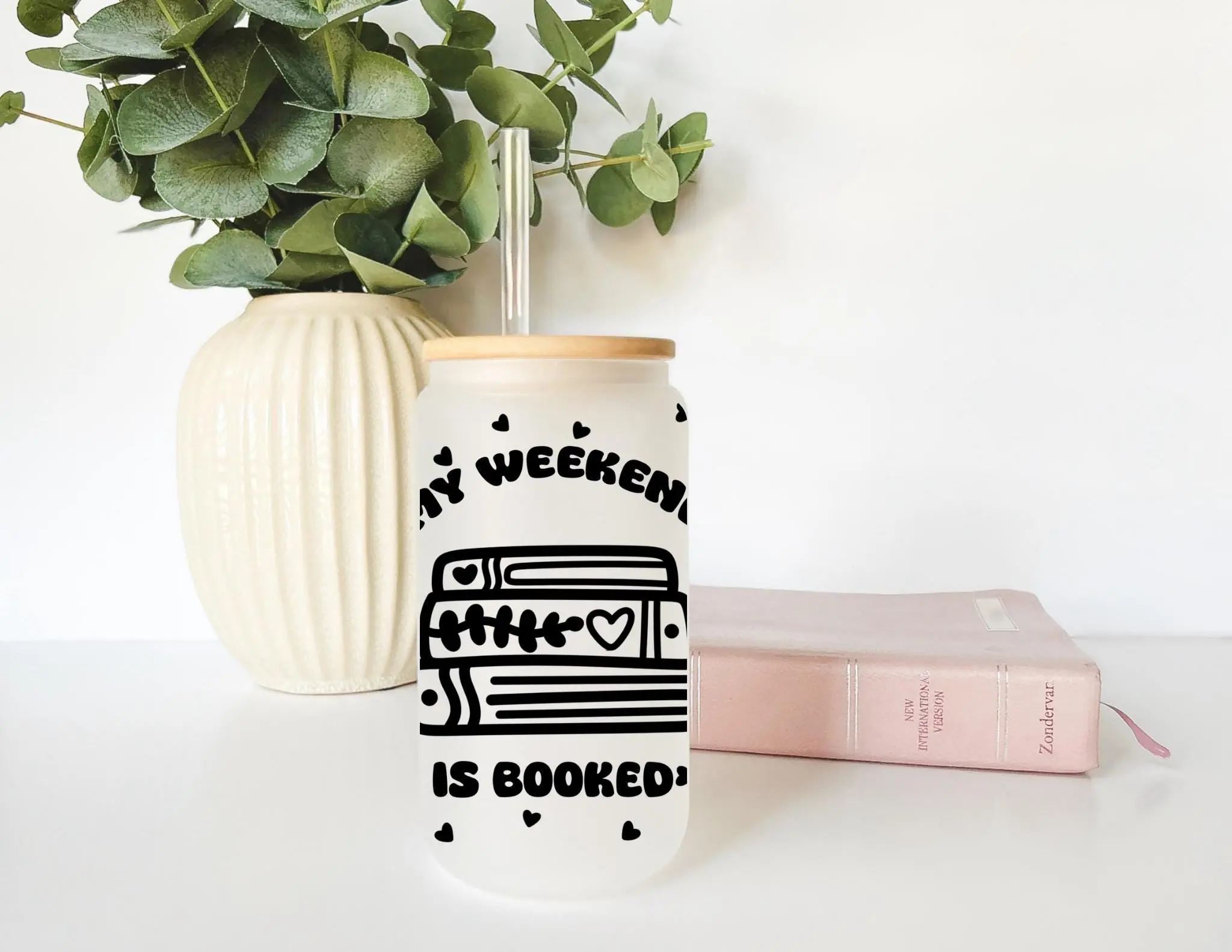 My Weekend is Booked Glass Tumbler, 16oz Iced Coffee Cup (Frosted or Clear)