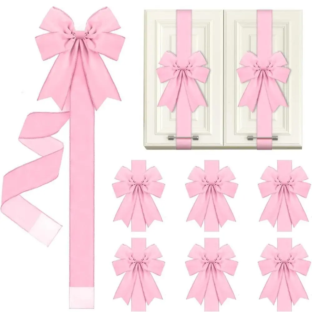 6-Piece Christmas Cabinet Door Bow Set, Solid Color Vintage Velvet Bows, Front Door Window Decor, Bow Decoration, Festive Home Decoration (, 200cm)