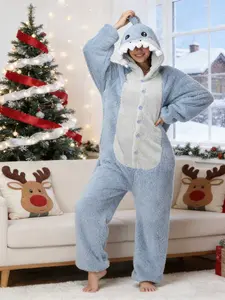 Shark Onesie Pajamas for Women – Super Soft Fleece One-Piece Loungewear Cute Animal Hooded Sleepwear for Winter Christmas