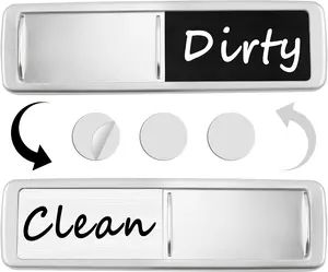 Dishwasher Magnet Clean Dirty Sign, Slide Strong Clean and Dirty Magnet Indicator for Dishwasher, Non-Scratch, Easy to Read, Self-Adhesive Stickers for Non-Magnetic Dishwasher（Black White）