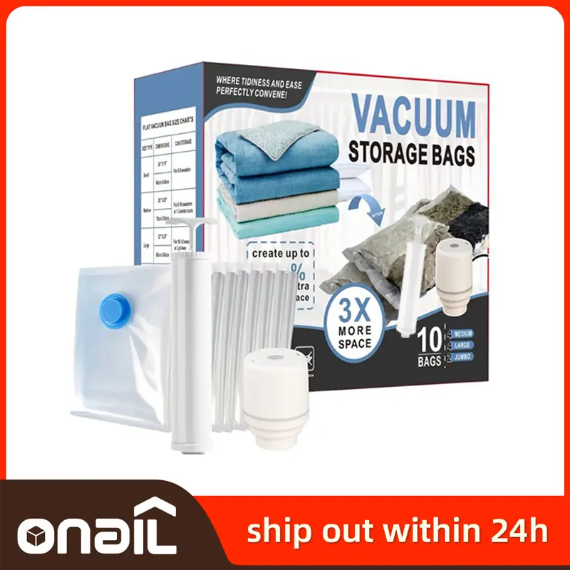 ONAlL 10 Pack Vacuum Storage Bags, SpaceSaver Bags (2 Jumbo/4 Large/4 Medium)Compression for Comforters and Blankets, SealerClothes Storage