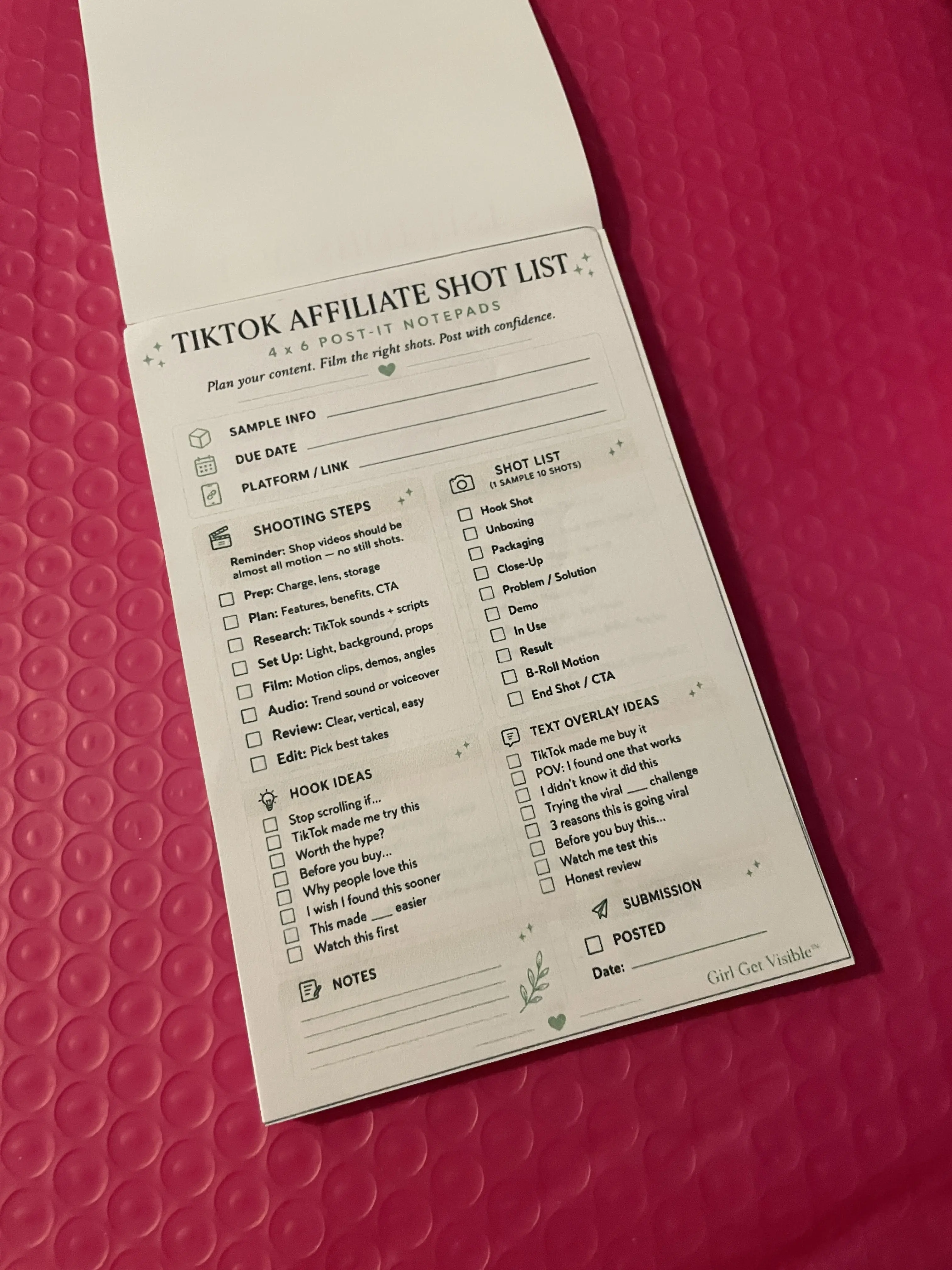 TikTok Shop Affiliate Shot List Non-Adhesive Note Pad for Business & Management Professionals, Economics & Management Reference Tool