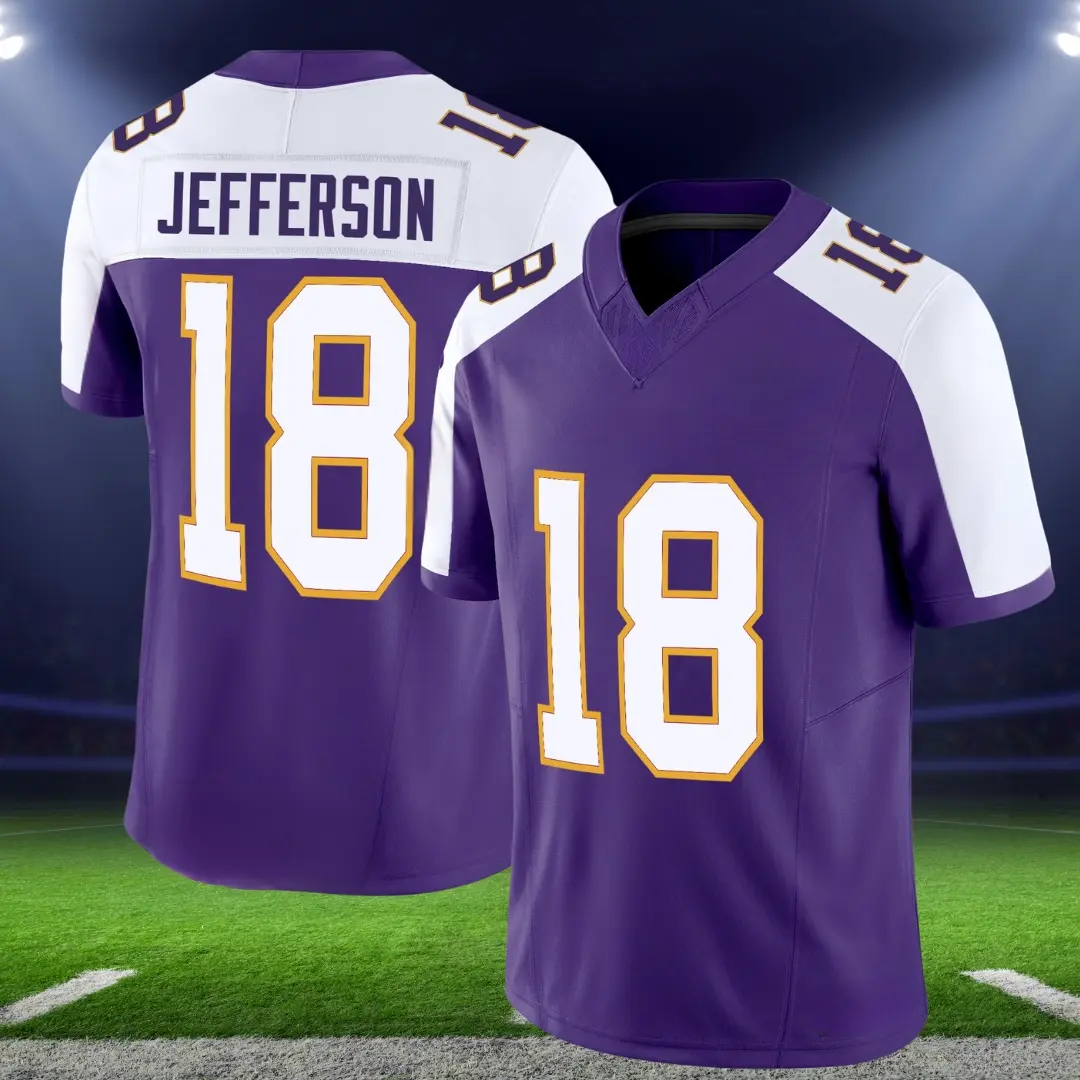 All Print Unisex Football Inspired by Vikings #18 Jefferson 2025 Game Jersey - Purple & White