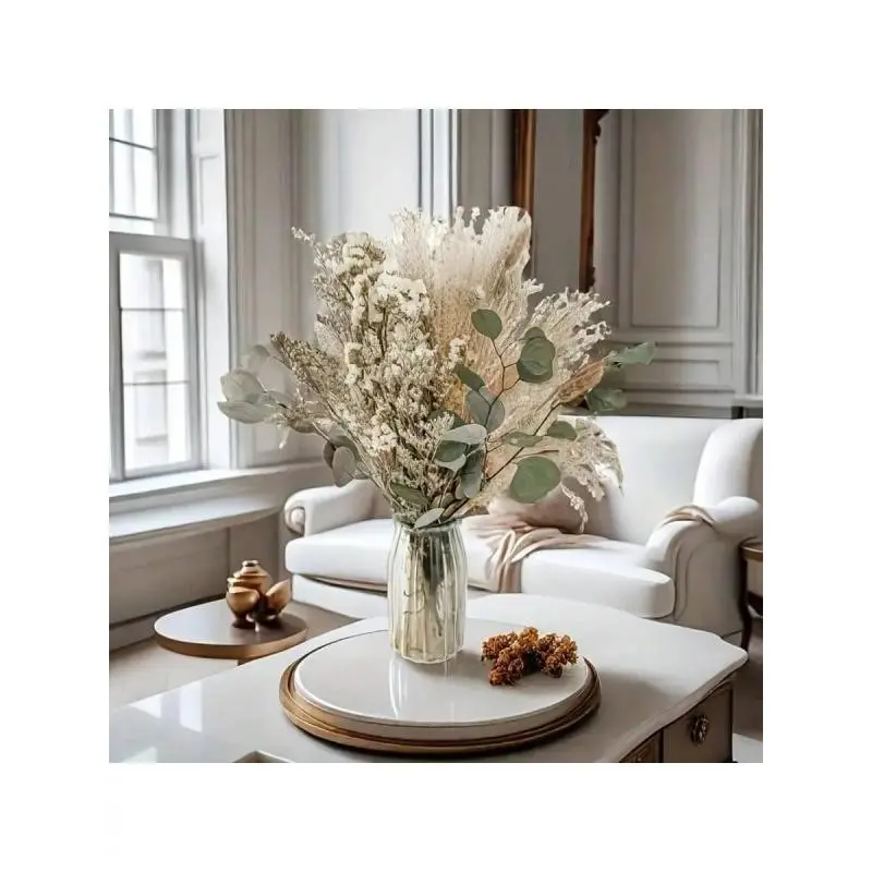 45/90 Branch Eucalyptus Pampas Grass Dried Flower Bouquet, 17 Inch Artificial Bohemian Neutral Color Floral Arrangement, Decorative Artificial Flowers, Wedding Table Decor Gift