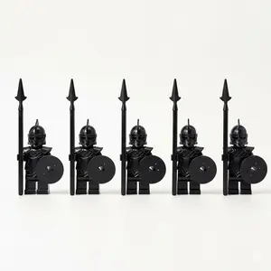 5PCS Shadow Guard Medieval Knights Minifigures Set, Black Armor Soldiers with Weapons & Shields, Compatible with Major Building Blocks, Fantasy Warrior Action Figures Toy Gift (5 Pcs)