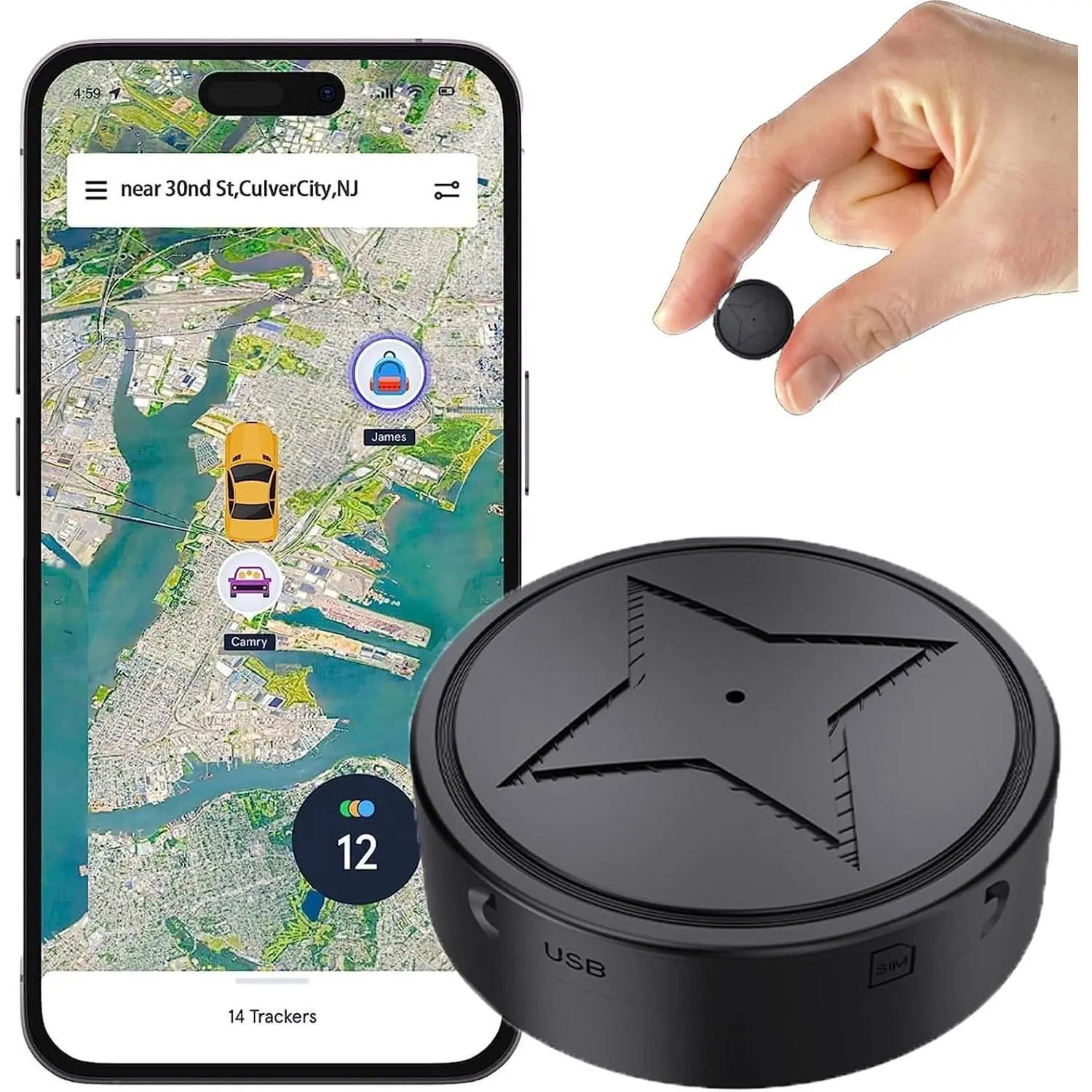 Upgraded Mini Magnetic GPS Tracker Device - GPS Trackers with Auto Record, Long Standby, Silicone Mark, No Monthly Fee/Subscription, Free App, Tracking Detector, Antilost Function for Vehicles, Logistics Use