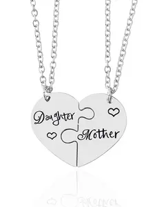 Mother's Day Gift Father Daughter Heart Puzzle Stainless Steel Set, Non Tarnish Jewelry, Casual Style, Daily Wear, Father's Day Gift, Birthday Present, Engraved Necklace