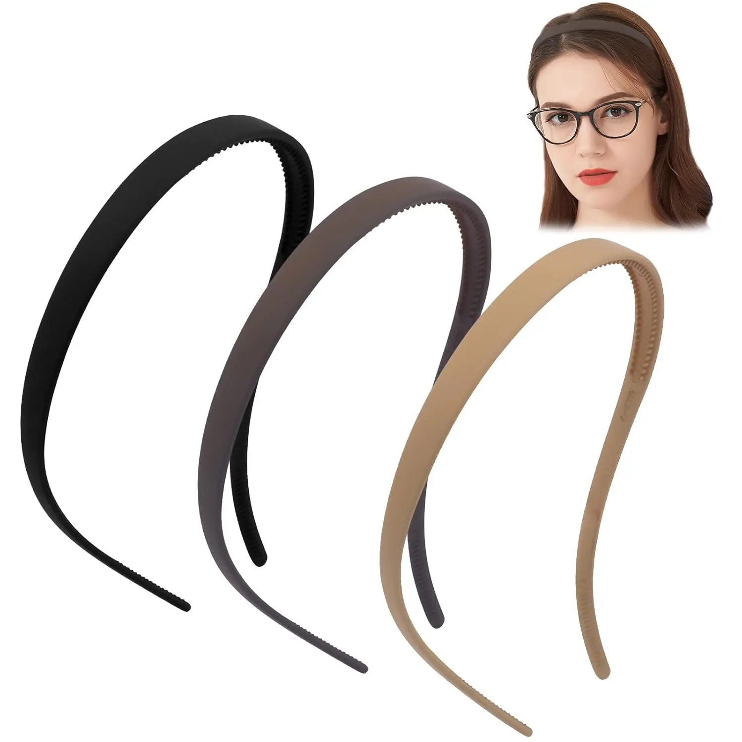 Flex No Pressure Headbands, Headbands for Glasses Wearers, Sunglasses Headband No Headache Headband Comfortable Headbands, Matte Plastic Headbands with Teeth, Non Slip for Women Girls