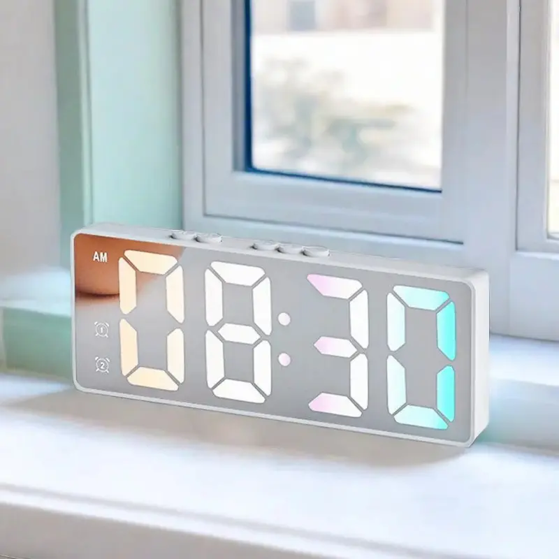 Mirror LED Clock, Alarm Clock, Battery & Plug-in Power Supply, Desktop Clock for Bedroom & Office (without Battery) Digital Clock Decor