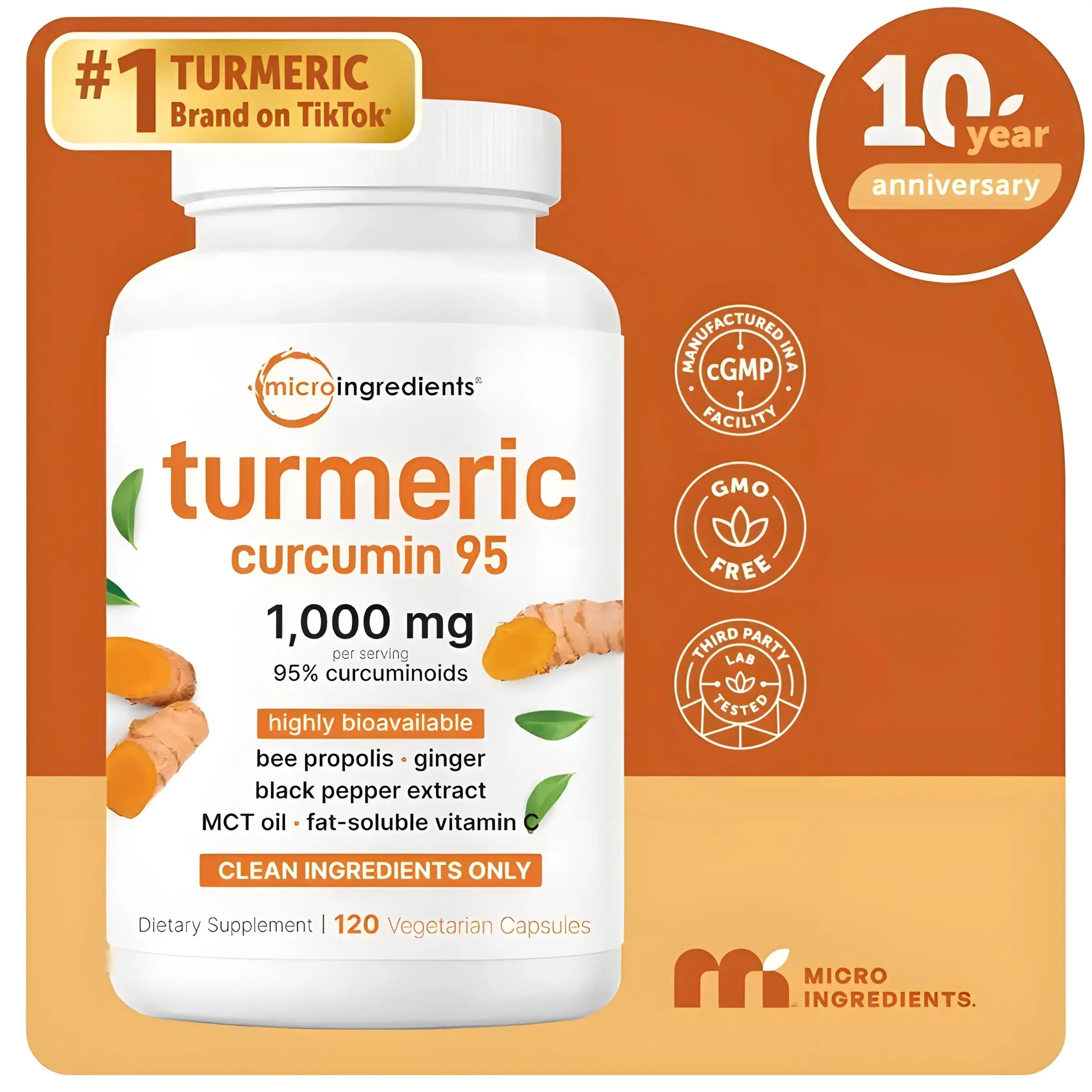 Micro Ingredients Turmeric Curcumin 1,000mg | 95% Curcuminoids with Black Pepper & MCT Oil for Ultimate Absorption, No Filler, No GMO - 120 Vegetarian Capsules, Metal Alligator Duck Billed Salon Styling Clips with Holes