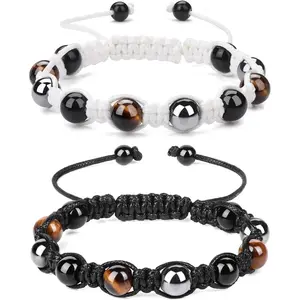 Triple Protection Bracelet,Genuine Tigers Eye Black Obsidian and Hematite Beads Bracelet for Men Women,Handmade Crystal Healing Bracelets Bring Luck and Prosperity and Happiness