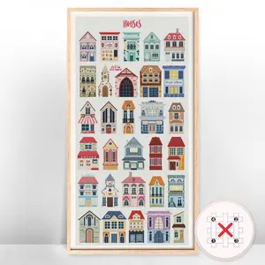 House Pattern Cross Stitch Kit, Cross Stitch Patterns, 11CT Cross Stitch Printed Canvas Building Needlework Craft, DIY Cross Stitch Kit for Beginner