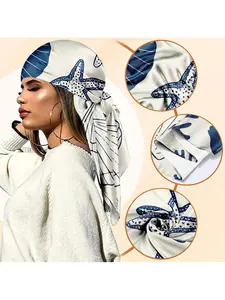 Nautical Seashell Starfish Coral Print Satin Scarf for Women – Vintage Headwrap, Beach Vacation Essential, Summer Outing Accessory, Elegant Hair Scarf for Daily Wear & Ocean - Themed Celebrations