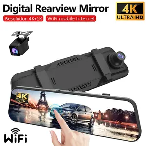 4K WiFi Digital Rearview Mirror Dash Cam with 9.7’’ IPS Touch Screen, Front and Rear Dual Camera, Type-C Backup Camera for Cars & Trucks
