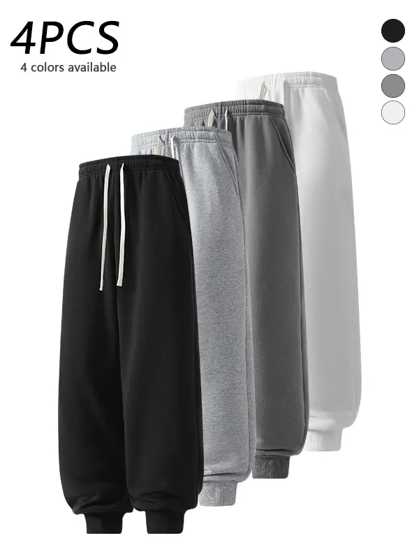 4-pack men’s jogger sweatpants, drawstring elastic waistband, soft skin-friendly breathable fabric, loose fit joggers