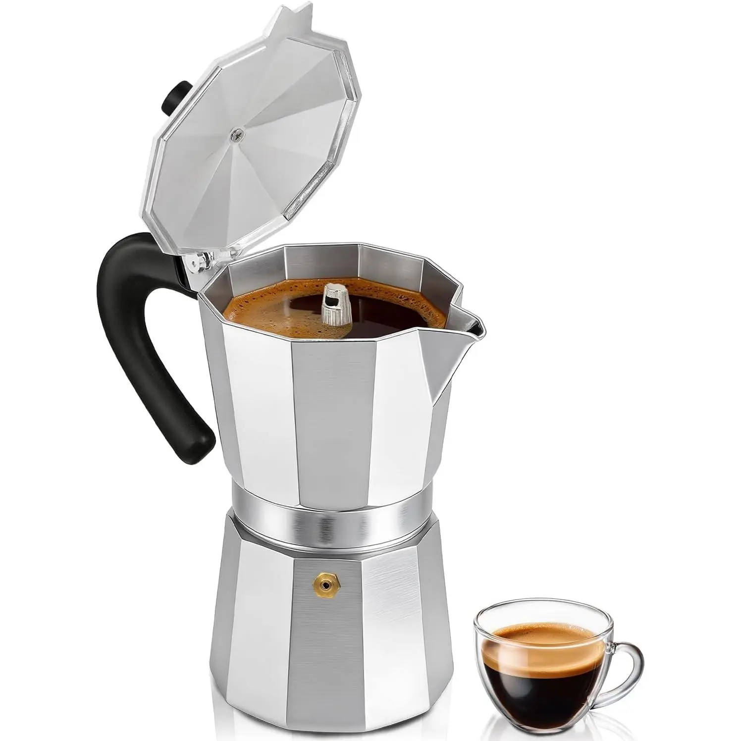 Coffee Maker Stovetop Espresso Maker 12 Cup Aluminum Moka Pot Percolator 20oz 600ml Easy Brewing for Electric Ceramic Stoves Home Camping Italian Cuban Café Classic Silver