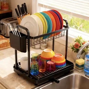 Dish Drying Rack for Kitchen Counter Large Capacity Sink Organizer with Cutlery Holder Easy Clean, Modern Home Essential