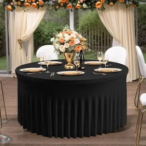 Stretchy Spandex Round Tablecloth, Wrinkle-Free & Thick Table Cover with Skirt, Ideal for Weddings Parties Dinners Banquets, Party Decoration Supplies