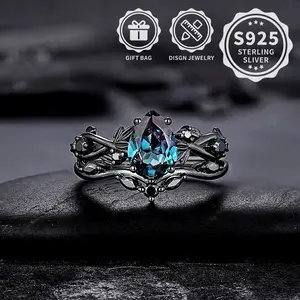 925 Sterling Silver Elegant Gothic Wind Black Ring, Inlaid with Synthetic Zirconia, Suitable for Birthday Stones, Festivals, Anniversary Gifts, Daily Party Occasions Wear, Hypoallergenic Jewelry Perfect Gift