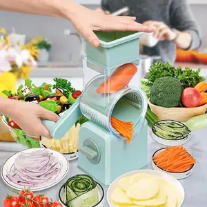 Rotary Cheese Grater Multi-functional Rotary Vegetable Slicer &  Strong Suction Base,Perfect for Home Kitchen Use Cheese Grater with 6 Interchangeable Blades,and Blade Storage Box , Summer