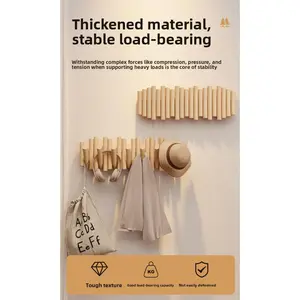 Scandinavian 5-Hook Solid Wood Wall-Mounted Coat Rack with Shelves - No-Drilling Home Decor Organizer for Entryway, Bedroom Hats, Bags, Scarves