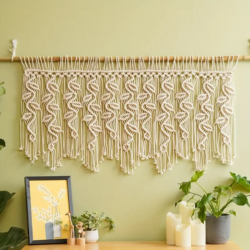 [1pc Handmade Bohemian Tapestry] 1pc Home Decoration Handmade Bohemian Style Macrame Tapestry Wall Hanging With Tassels Tapestry For Living Room Home Decor (Excluding Wooden Poles)