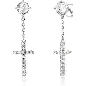 Cross Hoop Dangle Earrings + Cubic Zirconia Cartilage Hypoallergenic Sterling Silver Cross Dangle Drop Earrings For Men Women
