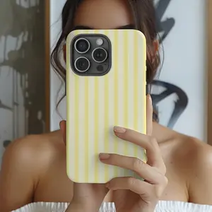 Butter Yellow Striped Phone Case, Coquette Girly Summer Phone Cover