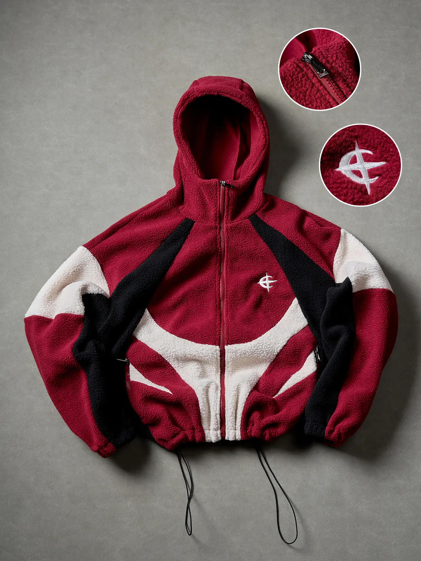Men’s color-block fleece hooded jacket – high-street loose-fit fleece jacket with drawstring hem, versatile for everyday wear in autumn and winter, city walks, and daily commuting.