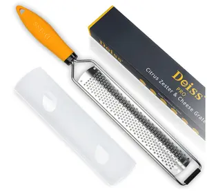 Deiss PRO Citrus Lemon Zester & Cheese Grater — Parmesan Cheese, Lemon, Ginger, Garlic, Nutmeg, Chocolate, Vegetables, Fruits - Razor-Sharp Stainless Steel Blade + Protect Cover - Dishwasher Safe