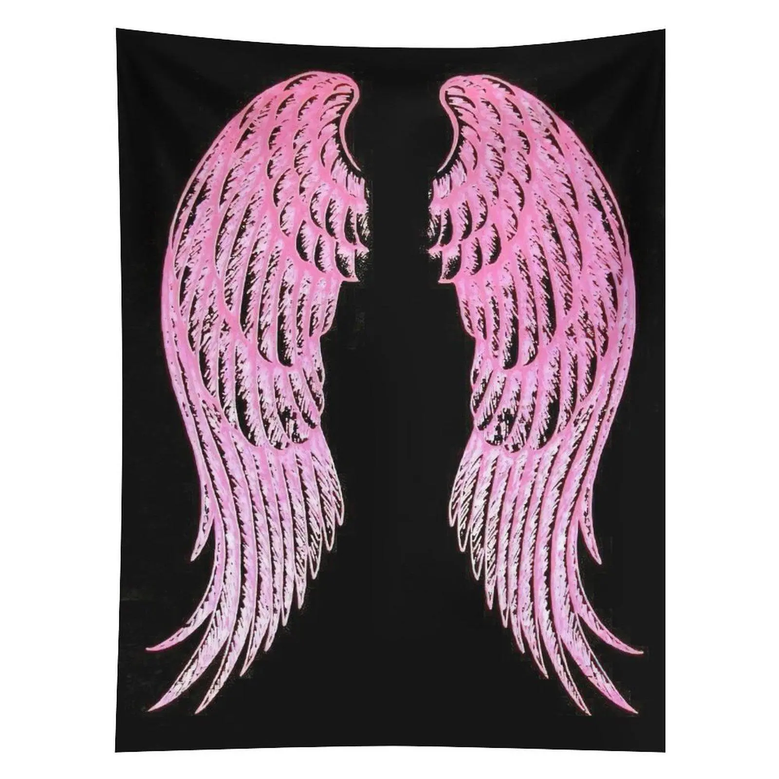 Polyester Pink Angel Wings Tapestry, Black Background Neon Feather Home Wall Hanging Decor