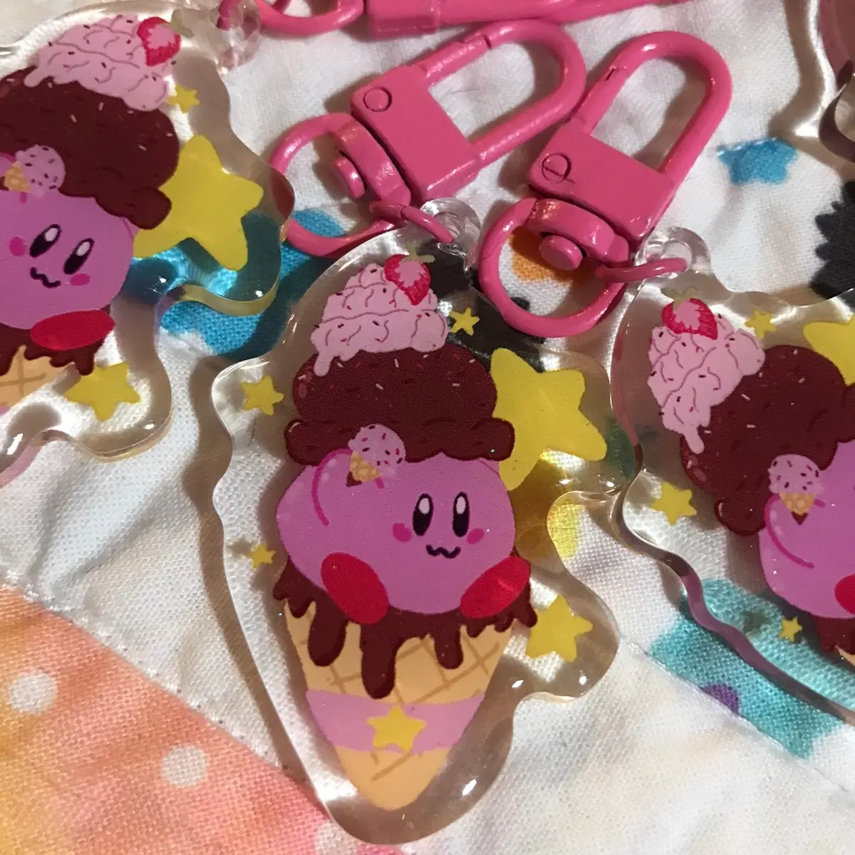 Cute pink round boy Keychain in Ice Cream Cone Shape - Kawaii Acrylic Accessory
