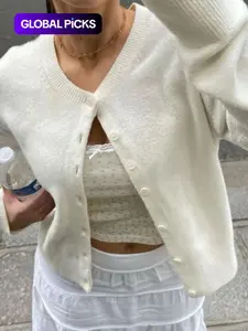 Women's Plain Button Front Cardigan, Casual Long Sleeve Round Neck Knitwear for Fall & Winter, Fashion Women's Knit Clothing for Daily Wear, 2025 Trend, Spring Clothes