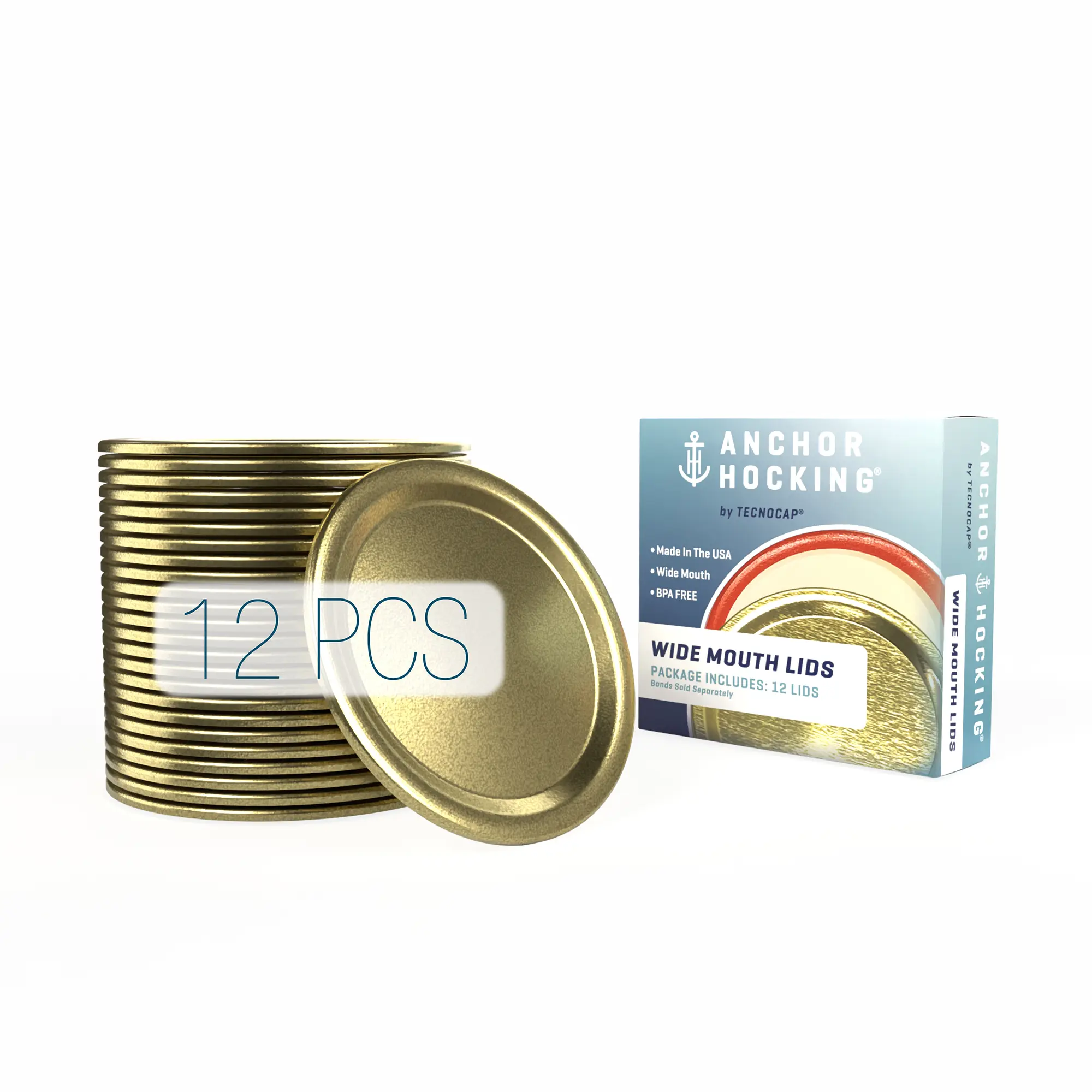 Anchor Hocking by Tecnocap Wide Mouth Canning Lids 12 Pcs per Box 24 Boxes per Package Essential Canning Supplies for Canning Tasks Kitchen