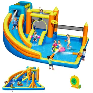 InflaInflatable Water Slide For 4-6 kids, Big Water Bounce House for Kid Backyard, Blow Up Water Park with 550W Blower, Splash Pool, Water Cannon, Climbing Wall for Kids Outdoor and Indoor