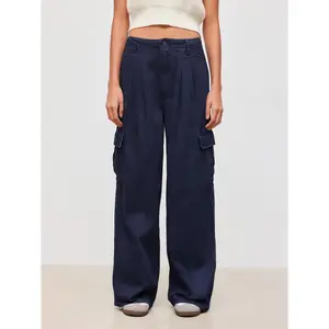 Cider [size 0-10] Cider Denim Mid Rise Solid Pocket Wide Leg Cargo Jeans