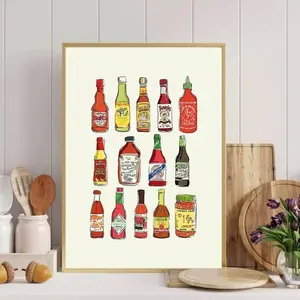 Sauce Bottle Pattern Unframed Canvas Painting, 1 Count Colorful Hand Painted Sauce Bottle Wall Art, Wall Decor for Home Kitchen Restaurant