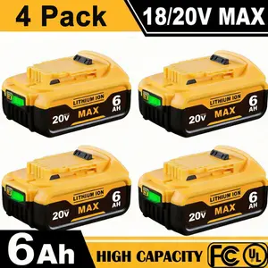 4/2/1 Pack 6.0Ah Replacement for Dewalt 20V Battery Lithium ion MAX DCB206 DCB200 DCB205 DCD/DCF/DCG/DCS Series