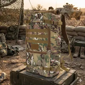 50L Waterproof Tactical Hiking Camping Backpack, Tear-Resistant Nylon, Convertible Straps, MOLLE System, Sleeping Bag Compartment, Multi-Organizational Panels, Hydration Sleeve, Adjustable Chest & Waist Straps, Breathable Padding for Outdoor Adventures