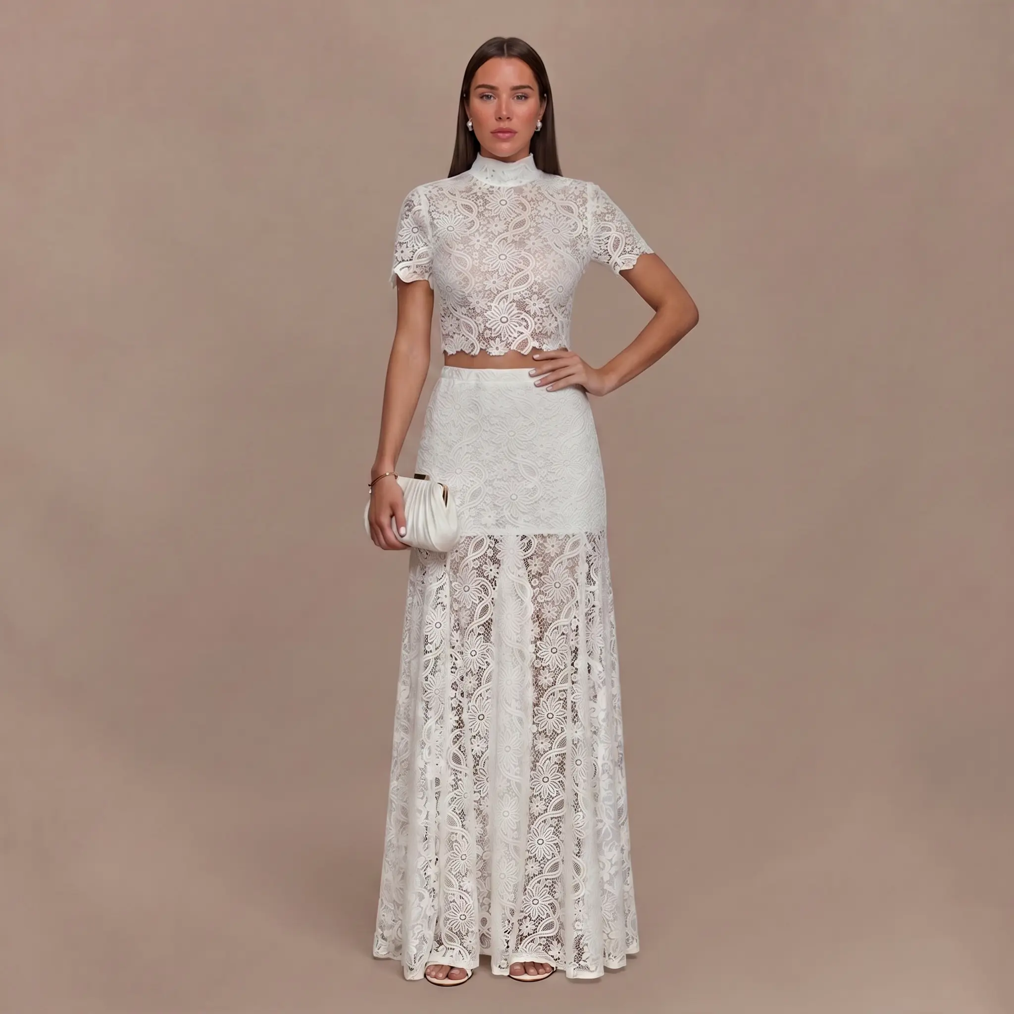 LikeMyChoice 2026 Romantic Floral Lace Short-Sleeve Two-Piece Set | Sexy Sheer Crop Top & High-Waist Lined Mini Skirt Coquette Aesthetic Night-Out Outfit | Viral Lace Matching Set Summer