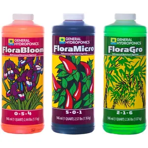 Flora Series: FloraMicro, FloraBloom, FloraGro - 3-Part Hydroponic Nutrient System, 1 qt. Bottles
