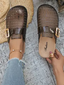 Trendy Buckle-Toe Half Sandals, Low Heel Flat Anti-Slip, Summer Outdoor Casual Lazy Flip Flops for Women, Comfortable and Stylish