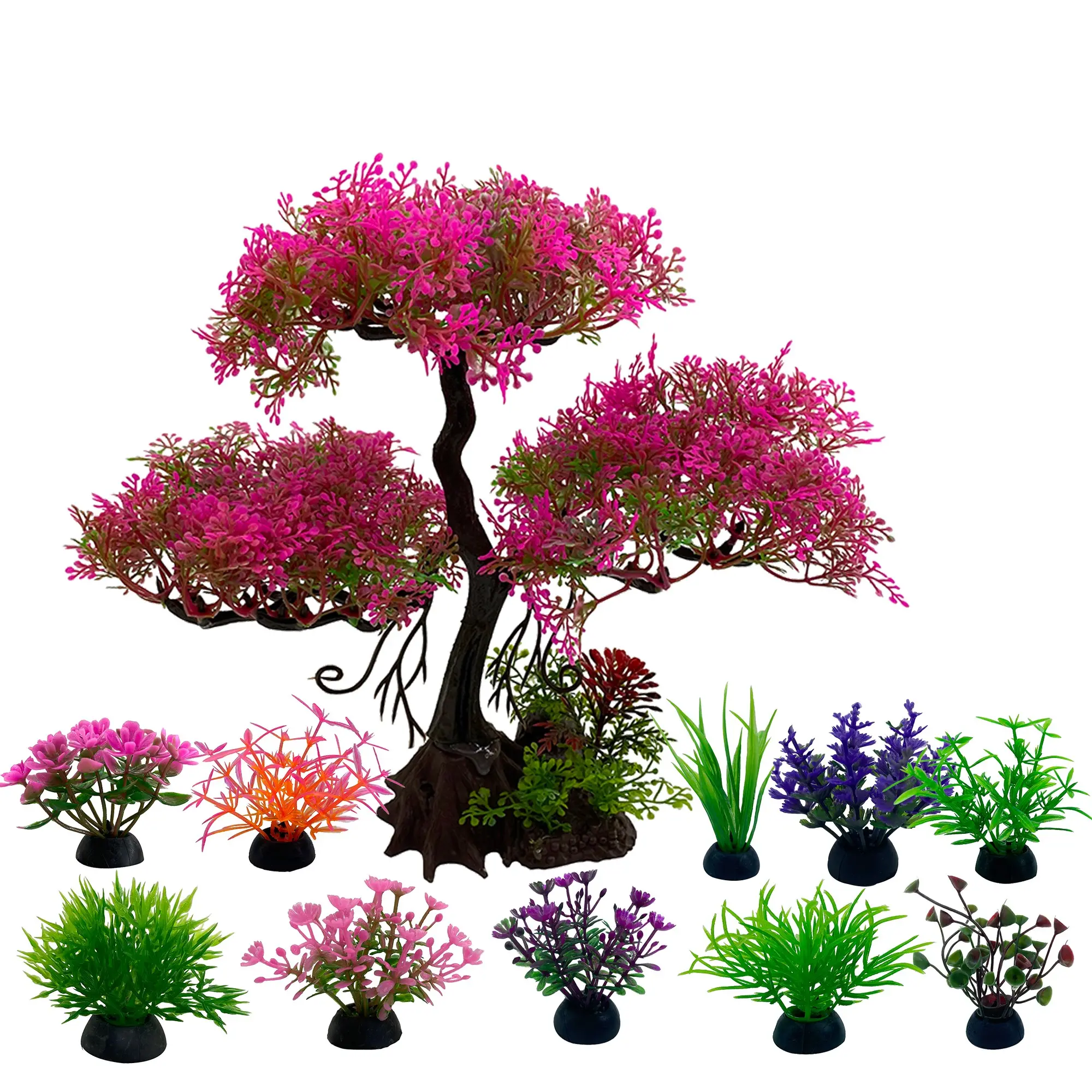 Aquarium Artificial Plastic Plant Decor, Aquarium Plants, Aquatic Plant Pack, Sakura Tree Fish Tank Decoration Set, Goldfish Betta Fish Bowl Ornament, Fish Decorations For Tank, Aquarium Supplies