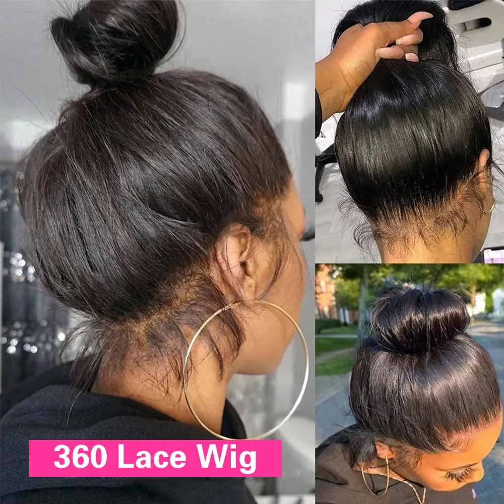 360 Full Lace Wigs Human Hair Bob Straight Wigs 200 Density Full Lace Frontal Transparent Swiss Lace Human Hair Natural Color Wigs for Women Double Draw All Hand-Made Fashion Styles