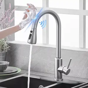 Touch Kitchen Faucet, Smart Kitchen Sink Faucet with Pull Down Sprayer, Touch on Activated Kitchen Bar Sink Faucet Brushed Nickel, Stainless Steel Kitchen Faucets with Deck Plate