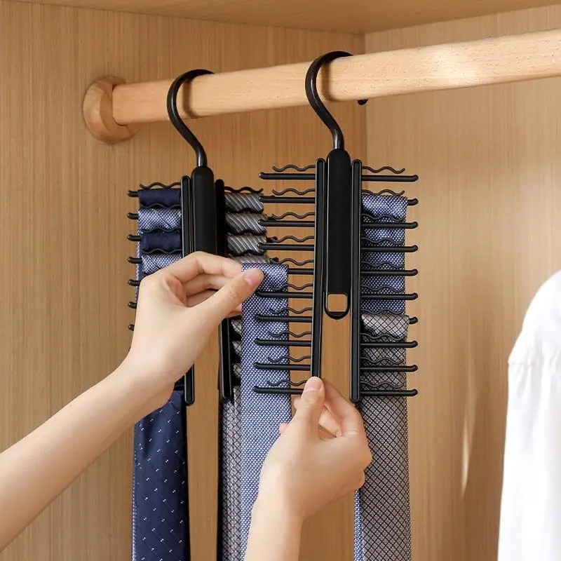 Tie Hanger for Men – 1 Pack Space-Saving Tie Organizer for Closet – Durable Plastic Scarf & Belt Hanger – 20-Tie Capacity Rack, Black – Closet Organizer for Ties, Scarves & Accessories