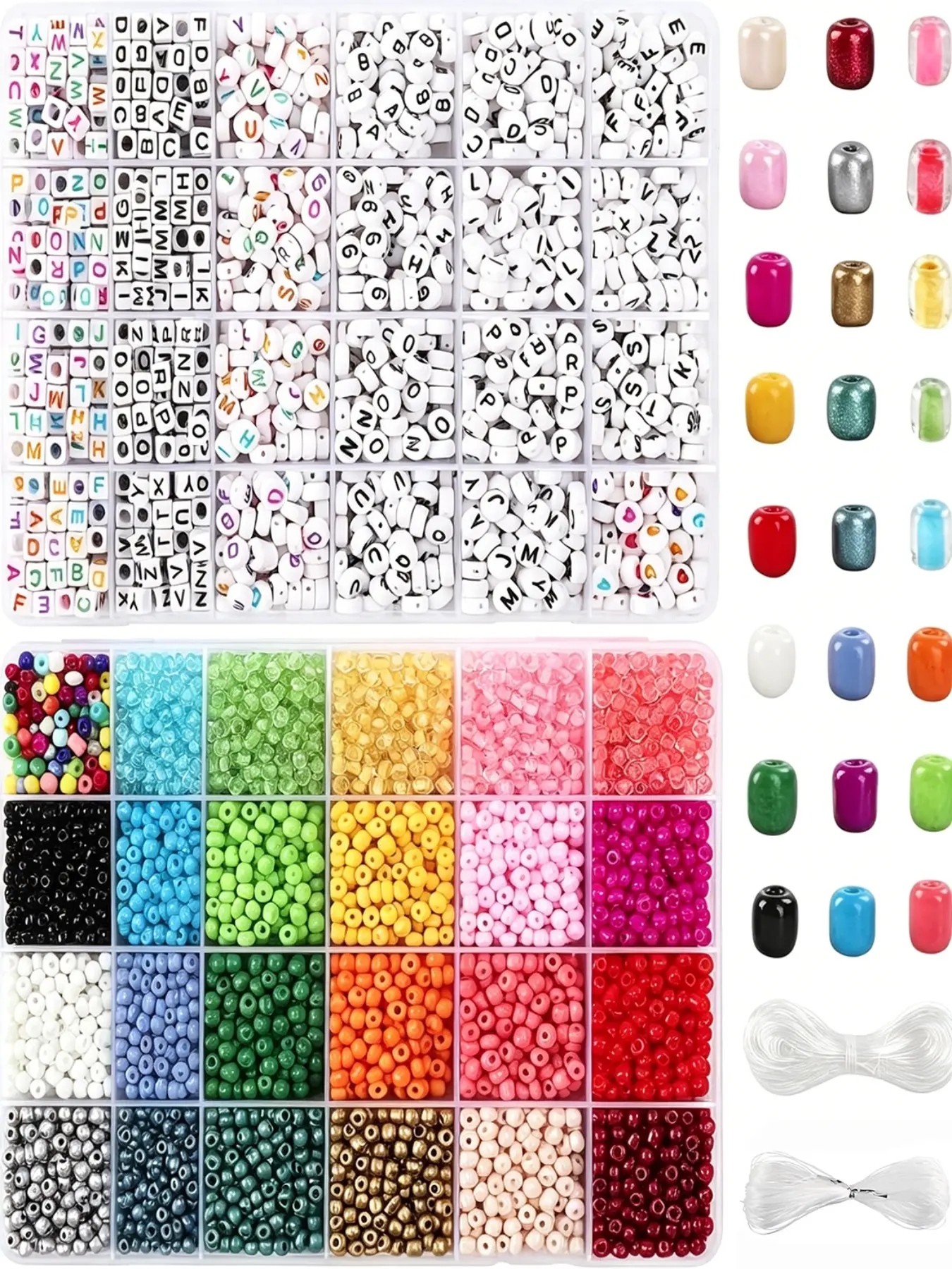Friendship Bracelet Kit, 6000 Glass Seed Beads, 1600 Letter Beads, Crystal & Elastic Strings, DIY Jewelry Making Supplies, Bead Kits