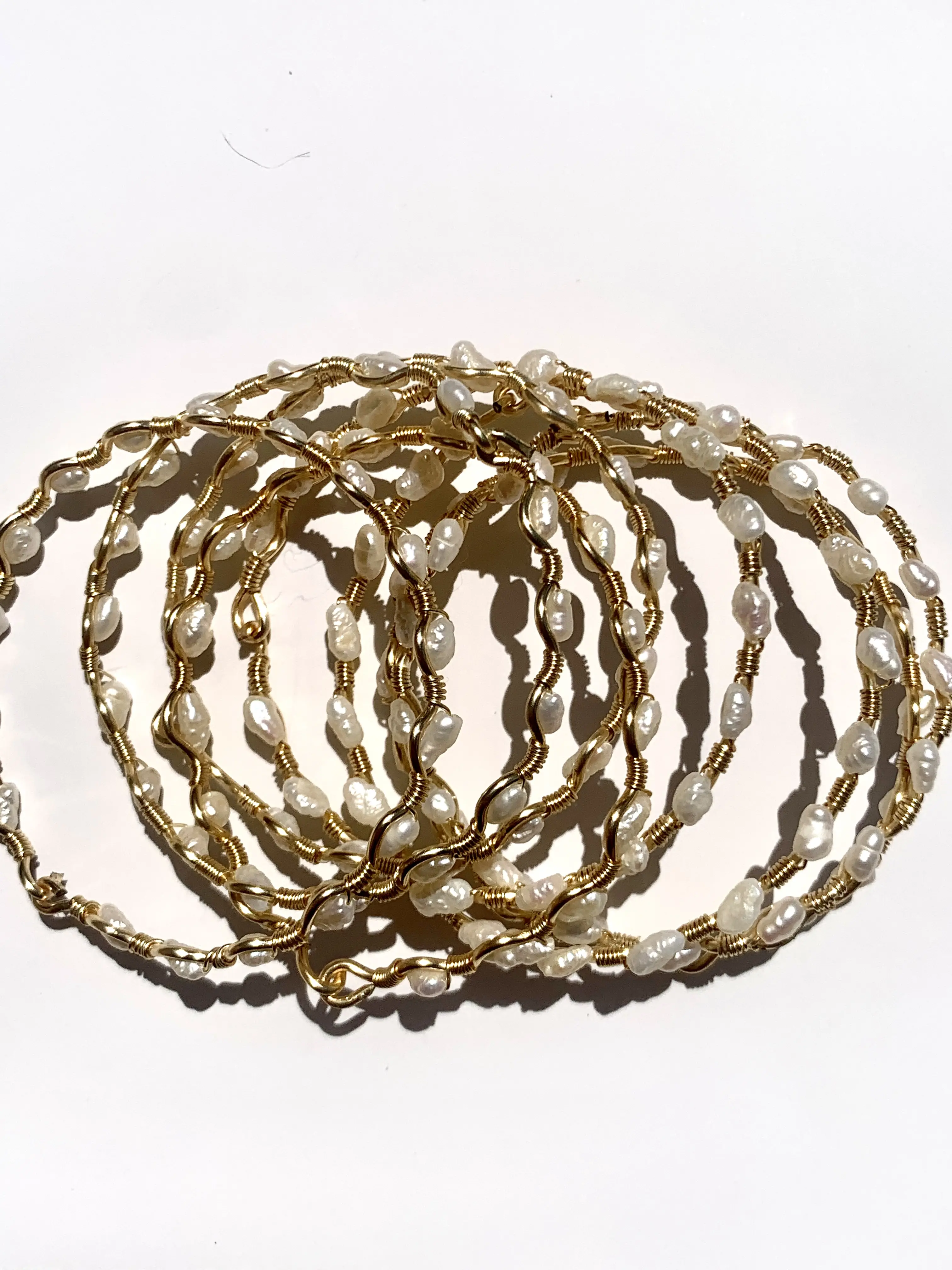 Handmade Pearl Wire Bracelet – Adjustable, Dainty, Trendy Jewelry